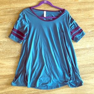 LuLaRoe Perfect T - blue with purple stripes